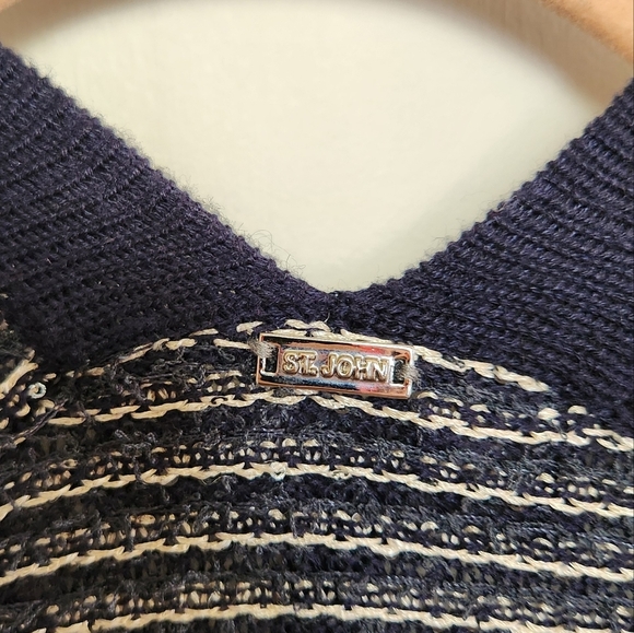 St. John Navy Blue Knit Open Front Poncho Scarf Wrap Cardigan Wool Cashmere - Picture 4 of 7